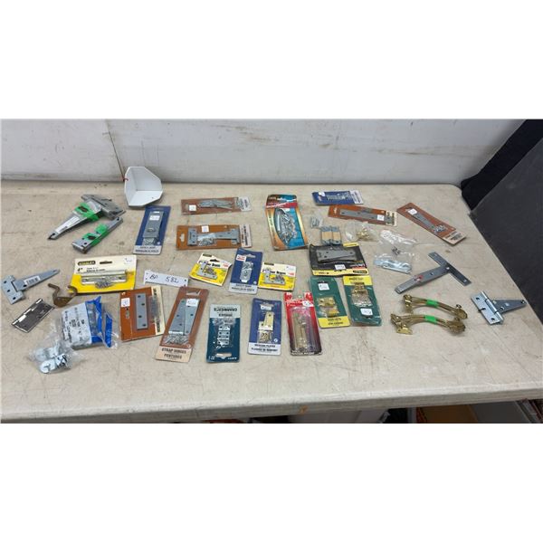 Assorted Door and Gate Hardware Including Stanley Hinges, Safety Hasps, Sash Lifts