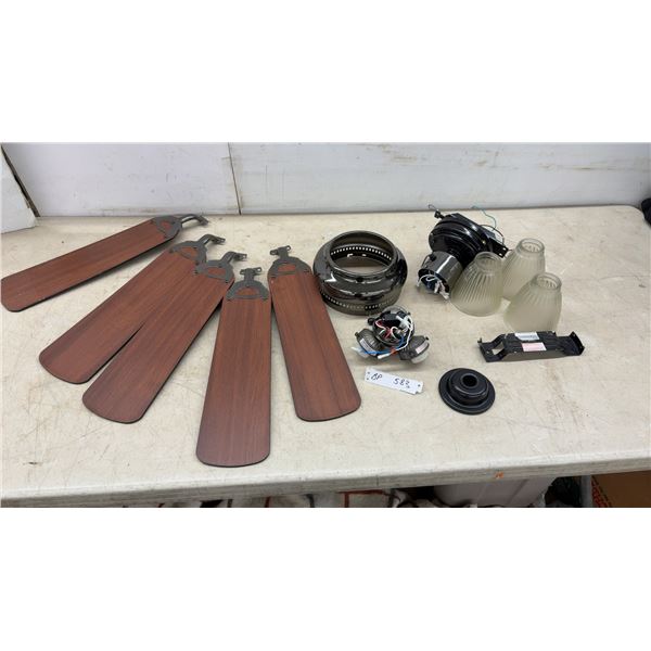5-Blade Ceiling Fan With Dark Wood Blades and 3 Frosted Fluted Glass Shades