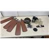 Image 1 : 5-Blade Ceiling Fan With Dark Wood Blades and 3 Frosted Fluted Glass Shades
