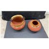Image 2 : Handcrafted Terracotta Pots with Woven Fiber Rims and Etched Geometric Patterns, Set of 2