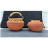 Image 3 : Handcrafted Terracotta Pots with Woven Fiber Rims and Etched Geometric Patterns, Set of 2