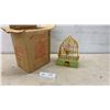 Image 1 : Vintage Irwin "Chirpee" Mechanical Singing Bird in Cage No. 672, Yellow and Green Plastic, With Box