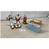 Image 1 : Summit Collection 1991 Santa on Chimney Music Box, Metal Snowman and Santa Figures, Vintage Chalk