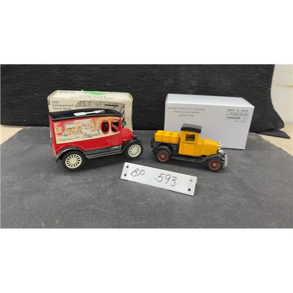 1920 International Truck Bank and 1928 Chevrolet 1/2 Ton Pickup Diecast