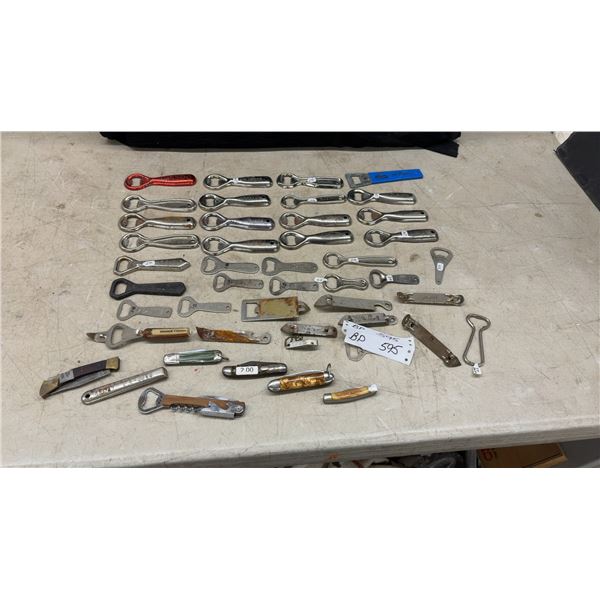 Collection of Vintage Bottle Openers Including Molson, Labatt, Carling, Sleeman