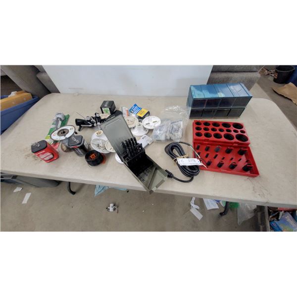 Assorted Electrical and Hardware Lot: Angle Grinder, O-Ring Kit, Light Fixture Bases