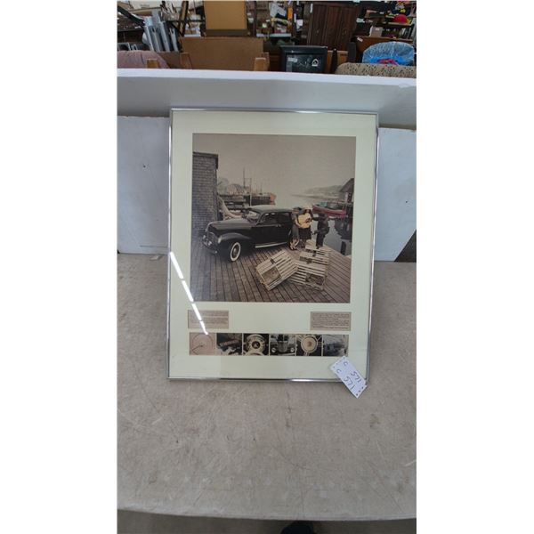 1939 Chevrolet Master Deluxe Sedan Print with Text and Detail Photos, Framed. 22”×29”