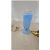 Image 4 : Assorted Lamps and Decor: Fiber Optic Lamp, Blue Glass Lamp, Clear Glass Lamp, Gold Boot