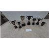 Image 1 : Collection of 7 Silver-Tone Trophies, Some Engraved, on Wood and Black Bases