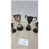 Image 2 : Collection of 7 Silver-Tone Trophies, Some Engraved, on Wood and Black Bases
