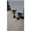 Image 3 : Collection of 7 Silver-Tone Trophies, Some Engraved, on Wood and Black Bases