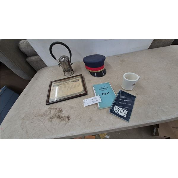 Canadian National Railways Memorabilia: Lantern, Engineer's Cap, Certificate, and Manuals