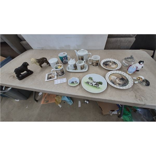 Old English Sheepdog and Cat Themed Ceramic Tableware and Figurines