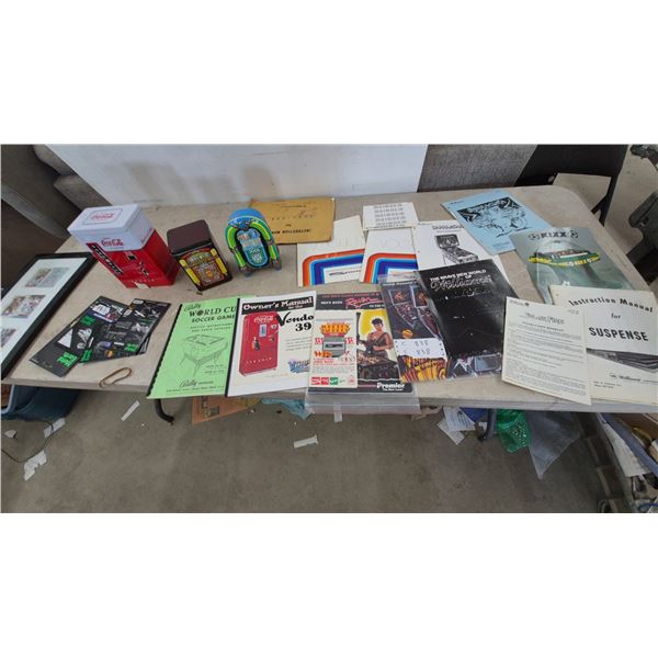 Bally World Cup Soccer Game and Williams Pinball Machine Manuals, Coca-Cola Vendo 39 and Jukebox