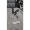Image 1 : Assorted Stone and Glass Sculptures: 2 Dark Green Stone Abstract Sculptures, White Stone Whale
