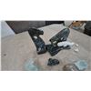 Image 2 : Assorted Stone and Glass Sculptures: 2 Dark Green Stone Abstract Sculptures, White Stone Whale