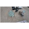 Image 3 : Assorted Stone and Glass Sculptures: 2 Dark Green Stone Abstract Sculptures, White Stone Whale