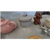 Image 4 : Ceramic Gravy Boat, Pink Teapot, Lidded Canister, Baby Bear Bank, 2 Wood Boxes, and 16 Forks