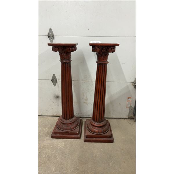 Pair of Carved Wooden Corinthian Column Pedestals with Fluted Shafts and Square Bases, 46” Tall