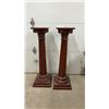 Image 1 : Pair of Carved Wooden Corinthian Column Pedestals with Fluted Shafts and Square Bases, 46” Tall
