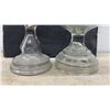 Image 2 : Pair of Vintage Clear Pressed Glass Kerosene Lamps with Brass Burners and Glass Chimneys, Tallest