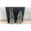 Image 4 : Pair of Vintage Clear Pressed Glass Kerosene Lamps with Brass Burners and Glass Chimneys, Tallest