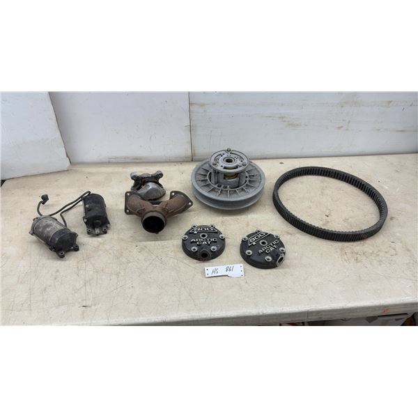 Arctic Cat 800 Snowmobile Parts Lot: Cylinder Heads, Starters, Exhaust Manifold, Clutch