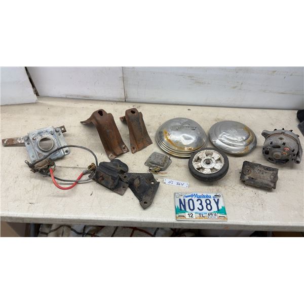 Vintage 1970’s Ford F150 V8 Parts, Mercury Hubcaps, Autolite Alternator, Engine Mounts, License