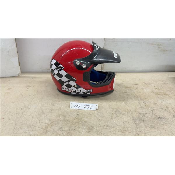 Polaris Red Full-Face Motorsport Helmet with Checkered Flag Graphics and DOT Certification