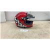 Image 1 : Polaris Red Full-Face Motorsport Helmet with Checkered Flag Graphics and DOT Certification