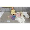Image 1 : Large (19” Tall) Antique Doll With Closing Eyelids and Large Variety of Doll Clothing