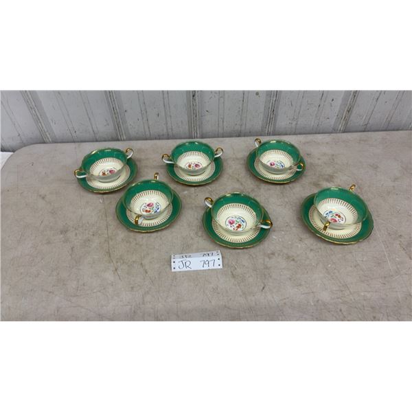 6 Aynsley Bone China Cream Soups with Under-plates, “Hatfield” Pattern