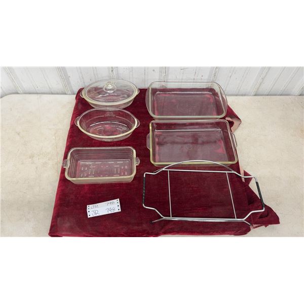 Vintage Clear Glass Bakeware with Lidded Oval Casserole, Chrome Cradle and More - OvenBake