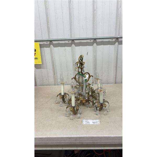 Vintage Centrepiece Metal Chandelier Light Fixture with Candle and Crystal Motifs