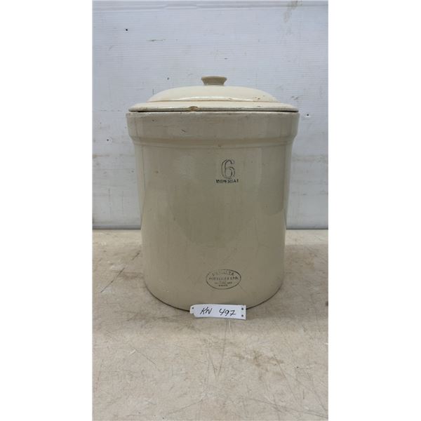 Medalta Potteries Ltd. 6 Gallon Imperial Stoneware Crock With Lid, Medicine Hat, Alberta