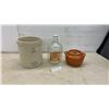 Image 1 : Medalta Potteries 2 Imperial Gallon Stoneware Crock, Cider Jug, and Stoneware Bean Pot