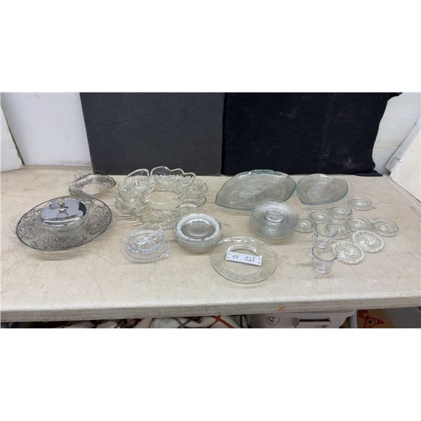 Vintage Silver Overlay Glass Serving Set, Anchor Hocking Ripple Relish Dishes, Plates, Creamer