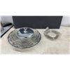 Image 2 : Vintage Silver Overlay Glass Serving Set, Anchor Hocking Ripple Relish Dishes, Plates, Creamer