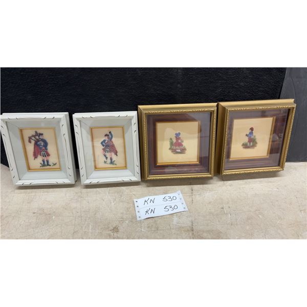 Set of Four Framed Needlepoint Artworks, Largest 7 × 7”