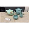 Image 1 : Radford England Hand-Painted Floral Teapot and Turquoise Embossed Floral Tea Set, 3 Pieces