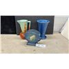 Image 1 : Roseville Pottery Blue Vase and More, Three Pieces