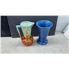 Image 7 : Roseville Pottery Blue Vase and More, Three Pieces