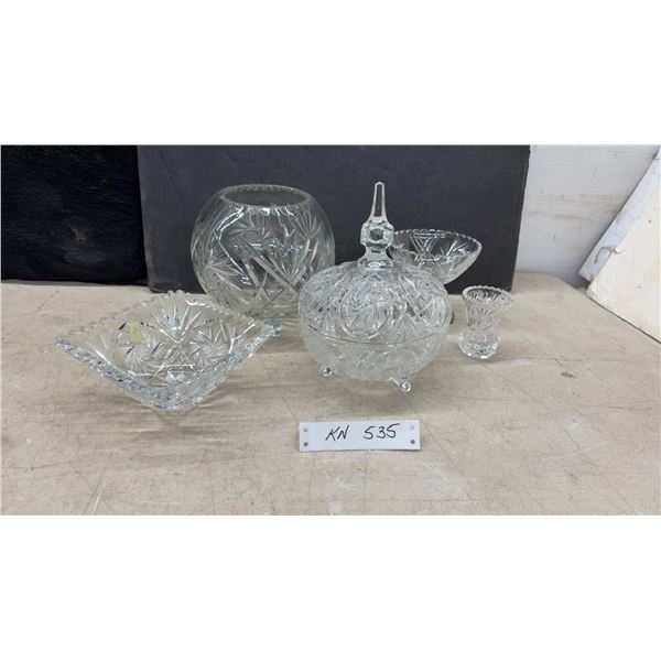 Cut Crystal Collection Including Footed Candy Dish, Bowls, Vases