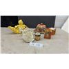 Image 1 : Lingard "Old Woman in a Shoe" Teapot, 2 Hand Painted Swans with 22 KT Gold Trim and 3 Pieces