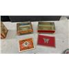 Image 11 : Vintage Decorative Tins, Minerva Chocolates Butterfly Box, Crown Royal Bag, Sewing Tool