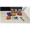 Image 1 : Vintage Decorative Tins, Minerva Chocolates Butterfly Box, Crown Royal Bag, Sewing Tool