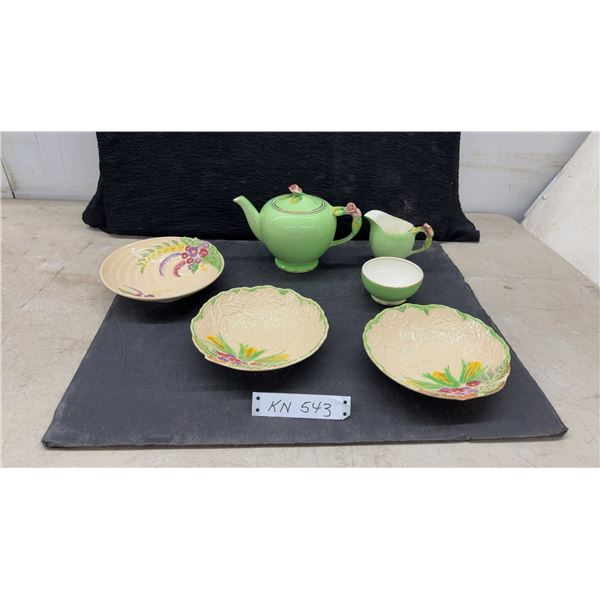Wade Heath Pottery 3 Pieces, Royal Winton Teapot with Creamer, Sugar Bowl