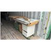 Image 6 : General Mfg. Co. Ltd. Model 350 Table Saw, 3 Wood Slabs, and Storage Cabinet on Platform with