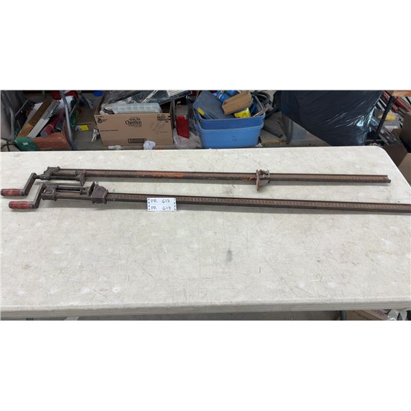 Two Vintage Bar Clamps, Each with Red-Handled Crank and Adjustable Jaws