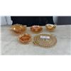 Image 1 : Five Pieces Marigold Iridescent Carnival Glass, Ruffled Bowls, Bonbon